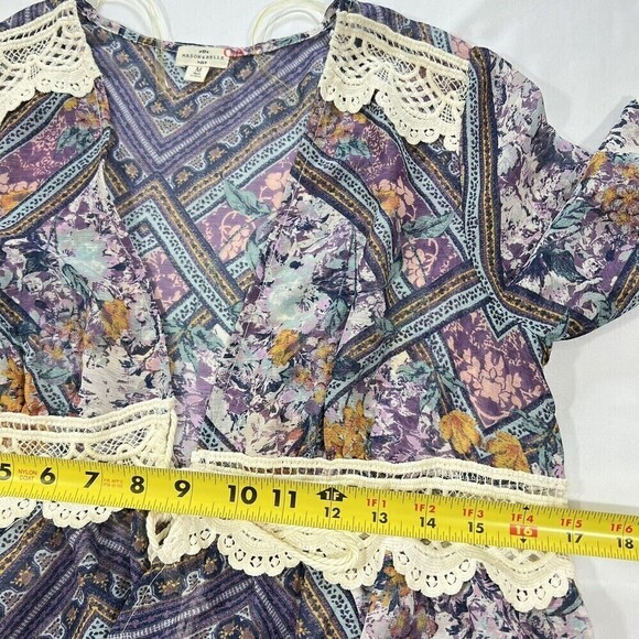 Mason & Belle‎ Sheer Floral kimono cover-up Dress crocheted Bell Sleeves Size M - Picture 8 of 12